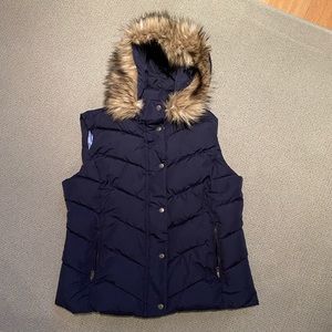 Gap Puffer Vest With Faux Fur Hood